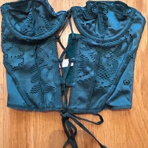 Green Lace-Up Strapless Corset Top